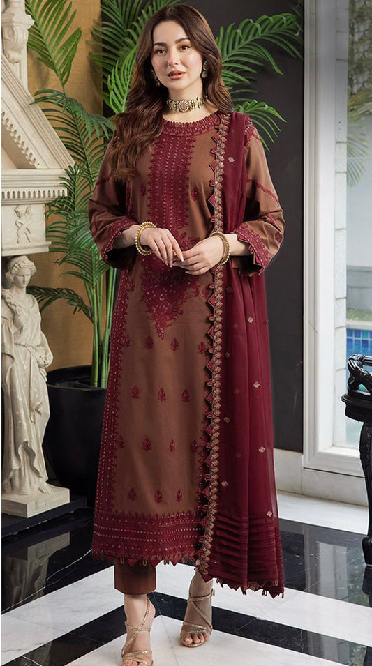 Dhanak 3 Piece Full Heavy Embroidered Suit Winter Collection 2024-25