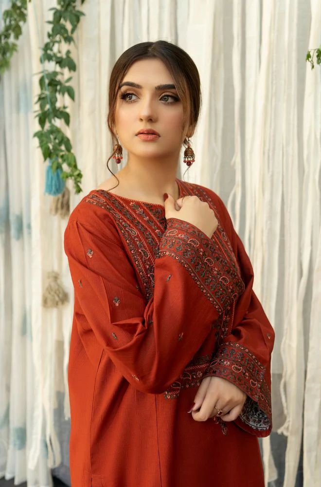 Dhanak|3Piece Embroidered Suit with Pashmina Wool Shawl 2024-25