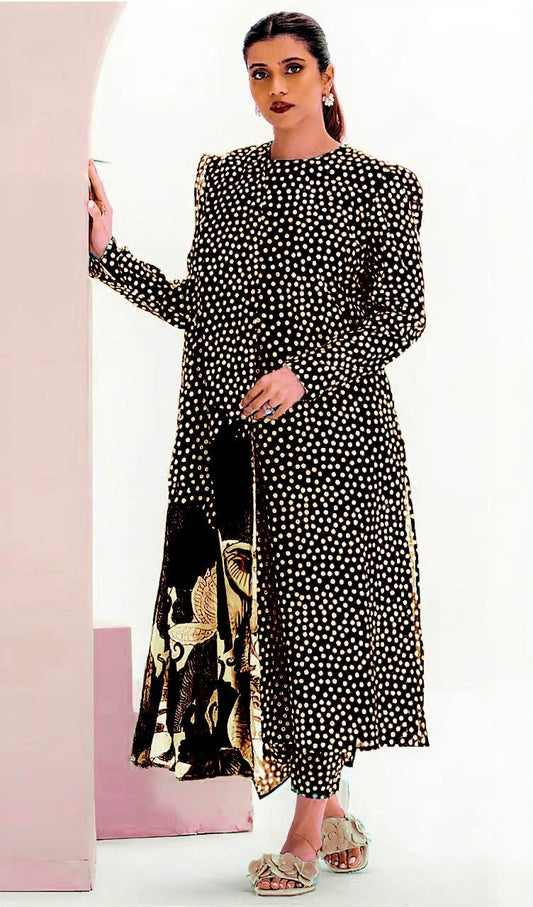 CROSS STICH | ALL OVER 3 PIECE PRINT SUIT IN KARANDI FABRIC FOR WINTER 2024-2025 BLACK