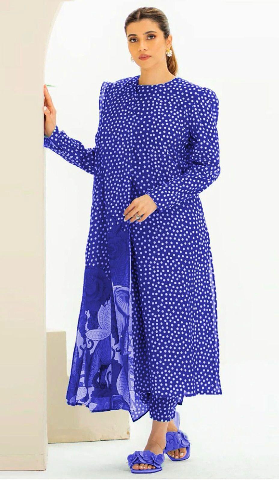 CROSS STICH | ALL OVER 3 PIECE PRINT SUIT IN KARANDI FABRIC FOR WINTER 2024-2025  NAVY BLUE