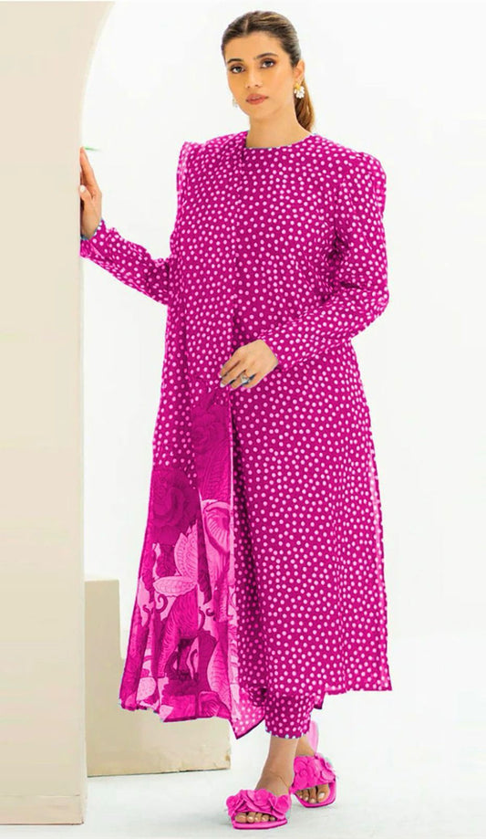 CROSS STICH | ALL OVER 3 PIECE PRINT SUIT IN KARANDI FABRIC FOR WINTER 2024-2025  PINK