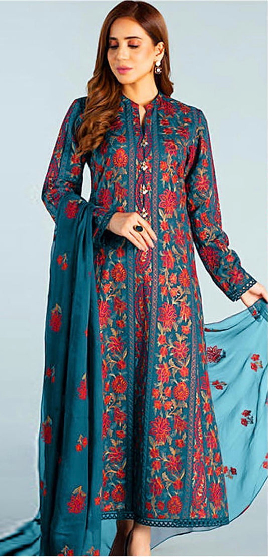 Dhanak 3 Piece Full Heavy Embroidered Suit Winter Collection 2024-25