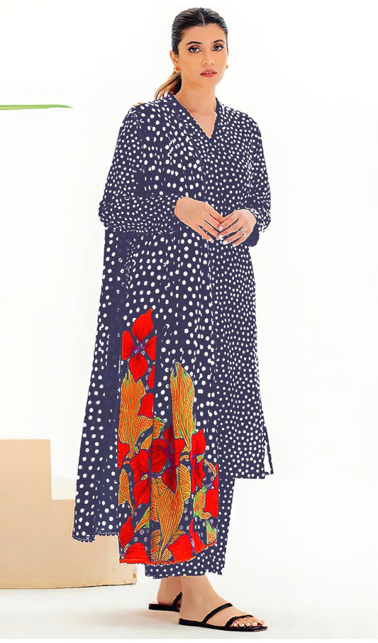 CROSS STICH | All Over 3 Piece Print Suit SHAMOOZ SILK WINTER COLLECTION  ROYAL BLUE