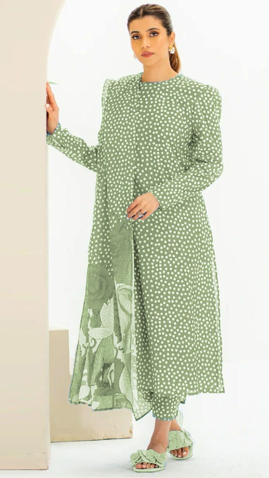 CROSS STICH | All Over 3 Piece Print Suit SHAMOOZ SILK WINTER COLLECTION  SEE GREEN